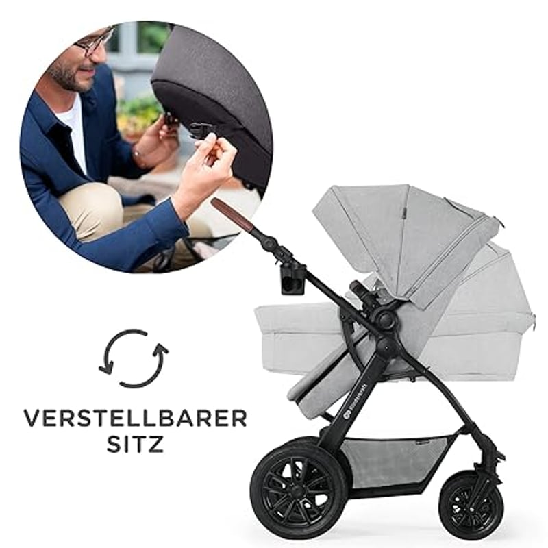 Kinderkraft XMOOV 3in1 Babakocsi I-SIZE 40-75cm Sportkocsival és Hordozóval Szürke