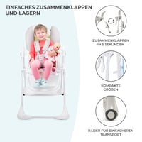 Kinderkraft YUMMY Hranilica za bebe - Kombinirana hranilica siva, poluležeći položaj, PU presvlaka, jednostavna za čišćenje, oslonac za noge, 84,5x55,5x105 cm 5
