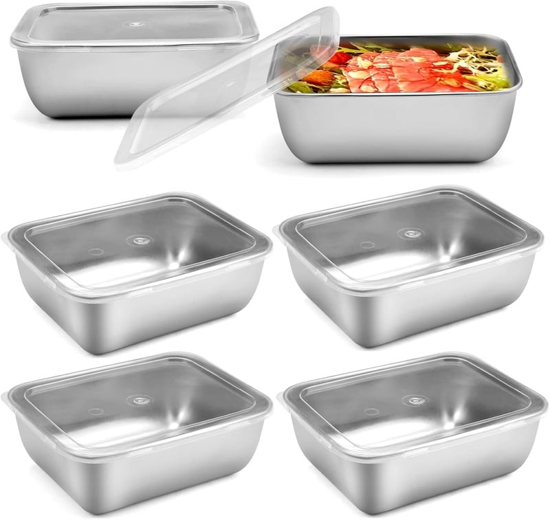 KineticKraft 6 db rozsdamentes ételtárolóedény 500ml tetővel, stackelhető, mosogatógépbiztos