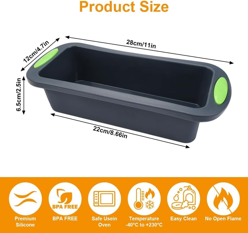 KineticKraft szilikon sütőforma 28x12 cm téglalap sötétszürke kenyér torta brownie