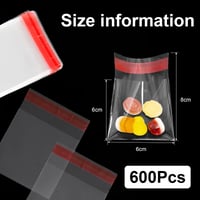 Pungi din celofan KINETOX autoadezive 6x8 cm, pungi transparente din plastic resigilabile pentru biscuiți, dulciuri, bijuterii, 600 buc 2