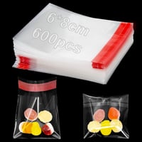 Pungi din celofan KINETOX autoadezive 6x8 cm, pungi transparente din plastic resigilabile pentru biscuiți, dulciuri, bijuterii, 600 buc 1