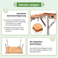 KingCamp bambusz összecsukható camping asztal 45-65 cm magasság 80 kg 5