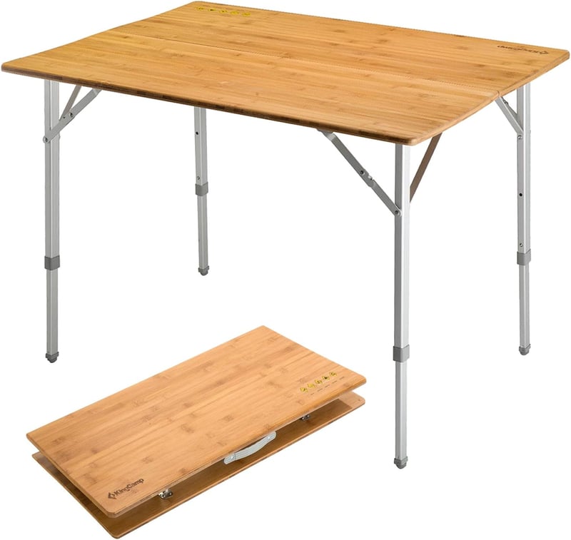 KingCamp Bambusz Összecsukható Kempingasztal 100x72cm 4-6 Személyes Alumínium Kerti Asztal