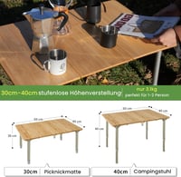 KingCamp bambusz összecsukható kempingasztal hordtáskával, állítható magasságú lábakkal - 47.2" x 27.6", BambooFold 3