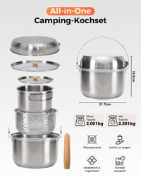 Set de vase pentru camping KingCamp din oțel inoxidabil, 4 piese, set de gătit pentru drumeții în aer liber 2