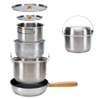 Set de vase pentru camping KingCamp din oțel inoxidabil, 4 piese, set de gătit pentru drumeții în aer liber 1