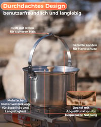 Set de vase pentru camping KingCamp din oțel inoxidabil, 4 piese, set de gătit pentru drumeții în aer liber 6