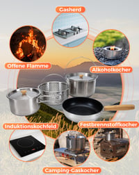 Set de vase pentru camping KingCamp din oțel inoxidabil, 4 piese, set de gătit pentru drumeții în aer liber 7