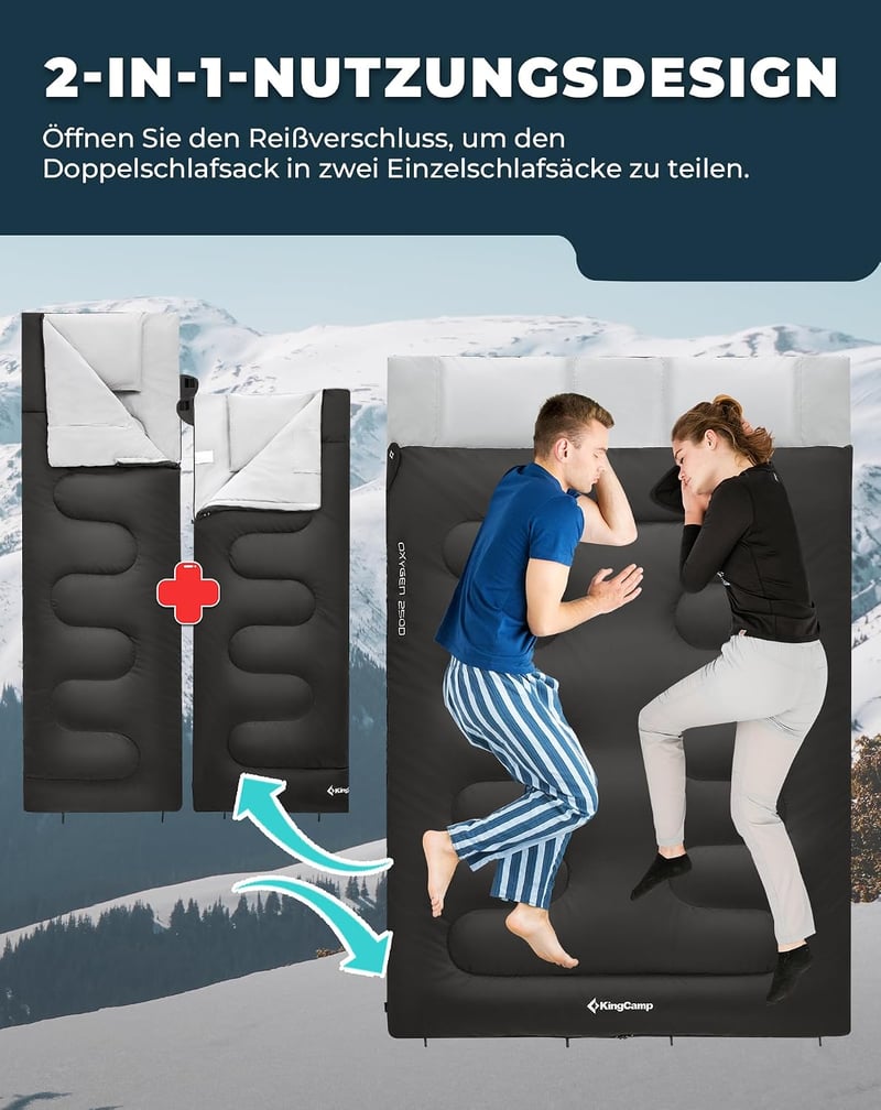 KingCamp Dupla Hálózsák 2 Személyes Kempingezéshez Hordtáskával