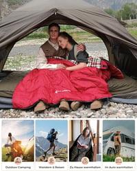 KingCamp Dupla Hálózsák 4 Évszakos, Téli Kempingzsák 2 Személyes, Szétválasztható, Flanell Párnákkal, -13°C, Piros, 220x150cm 8
