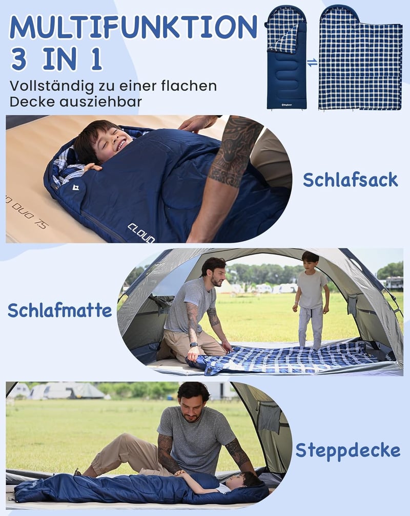 KingCamp Gyerek Hálózsák 170x70cm Téli Meleg Takaró 3-4 Évszak Camping Túrázás - Navy L