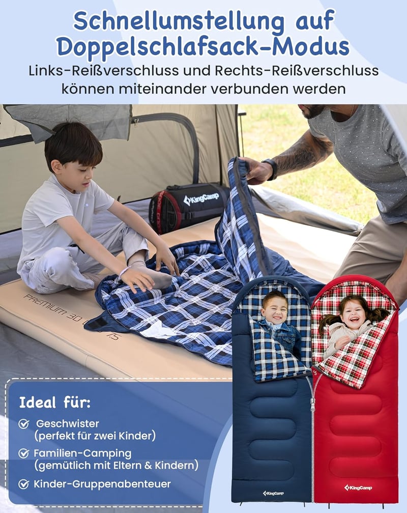 KingCamp Gyerek Hálózsák 170x70cm Téli Meleg Takaró 3-4 Évszak Camping Túrázás - Navy L
