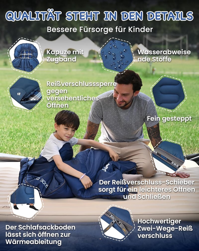 KingCamp Gyerek Hálózsák 170x70cm Téli Meleg Takaró 3-4 Évszak Camping Túrázás - Navy L