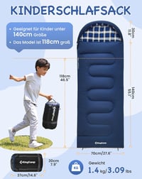 KingCamp Gyerek Hálózsák 170x70cm Téli Meleg Takaró 3-4 Évszak Camping Túrázás - Navy L 6