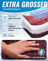 KingCamp Hálózsák XXL Felnőtt Piros Flanell Bélés 220x100cm Téli Kempingezés Túrázás Szabadtéri Tevékenység 4 Évszak 4
