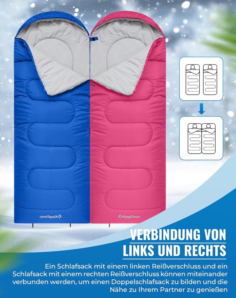 KingCamp könnyű hálózsák 3-4 évszakos camping kempingezéshez gyerekeknek felnőtteknek, 220 x 75 x 7.62 cm