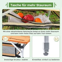 KingCamp Összecsukható Bambusz Kempingasztal - 3 Állítható Magasság (45/52/65 cm), Alumínium Váz, 80 kg Teherbírás, Hordtáskával, Kültéri Ha 6
