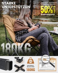 Scaun de camping pliabil KingCamp XXL cu spătar și geantă - Scaun de grădină căptușit pentru plajă, balcon, aer liber - Kaki 5