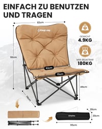 Scaun de camping pliabil KingCamp XXL cu spătar și geantă - Scaun de grădină căptușit pentru plajă, balcon, aer liber - Kaki 3