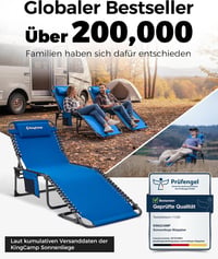 Șezlong pliabil KingCamp albastru, spătar reglabil în 5 poziții, pat de plajă, camping și grădină cu pernă 9