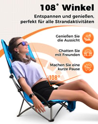 Scaun de plajă pliabil KingCamp cu o capacitate de încărcare de 180 kg, cotiere căptușite, suport pentru pahar, buzunare din plasă și geantă de transport, pentru camping și activități în aer liber 8
