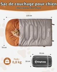 KingCamp Vízálló Kutya Hálózsák és Párna 110x70 cm - Mosható, Puha Kutyafekhely Autóba, Kempingre, Túrára, Utazáshoz 2