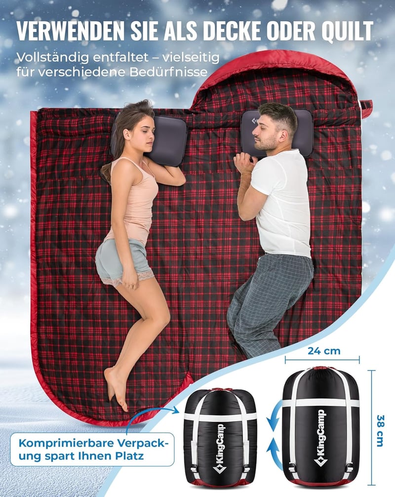 KingCamp XXL Flanel Hálózsák Felnőtteknek, Meleg Téli Kempingzsák 220x100cm