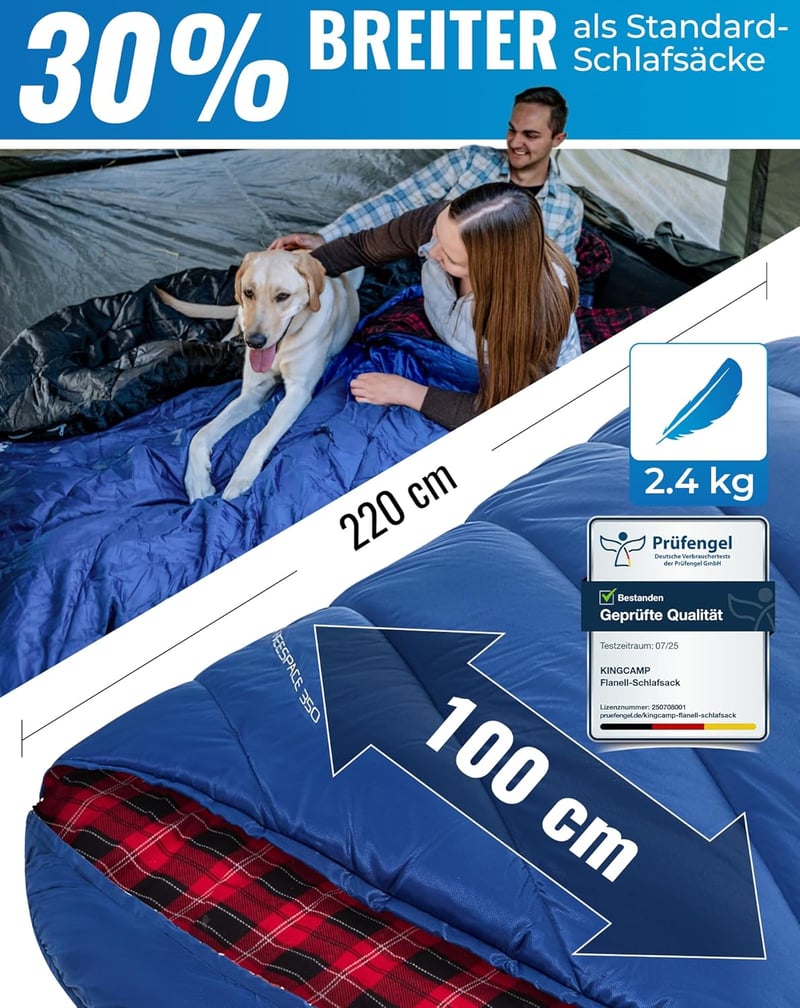 KingCamp XXL Flanel Hálózsák Felnőtteknek, Téli Meleg Deckenschlafsack 220x100cm
