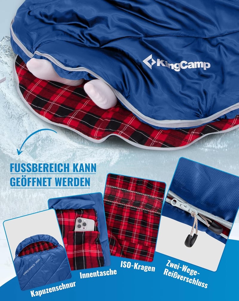 KingCamp XXL Flanel Hálózsák Felnőtteknek, Téli Meleg Deckenschlafsack 220x100cm