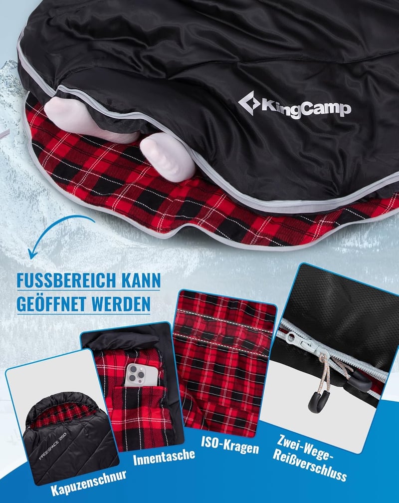 KingCamp XXL Flanel Hálózsák Felnőtteknek, Téli Meleg Takaró Kempingezéshez 220x100cm