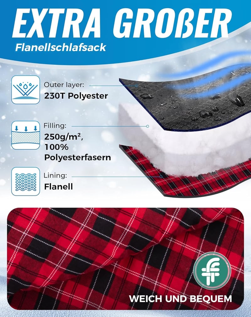 KingCamp XXL Flanel Hálózsák Felnőtteknek, Téli Meleg Takaró Kempingezéshez 220x100cm