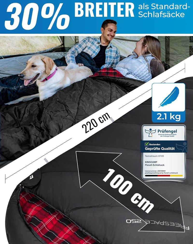 KingCamp XXL Flanel Hálózsák Felnőtteknek, Téli Meleg Takaró Kempingezéshez 220x100cm