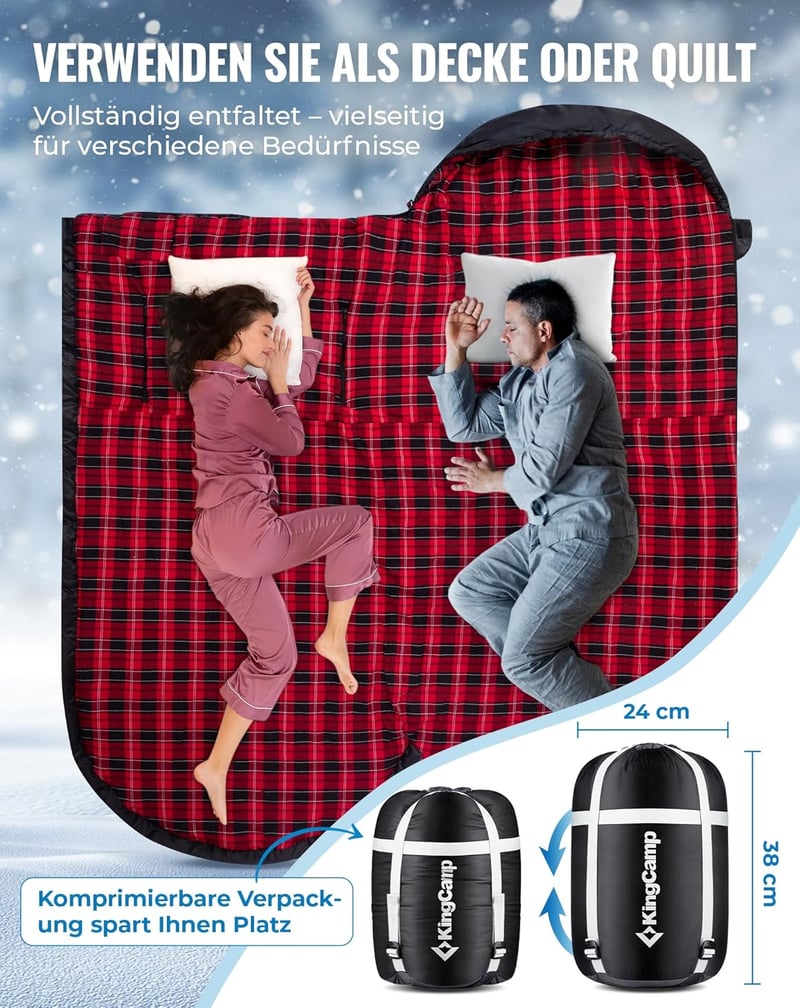 KingCamp XXL Flanel Hálózsák Felnőtteknek, Téli Meleg Takaró Kempingezéshez 220x100cm