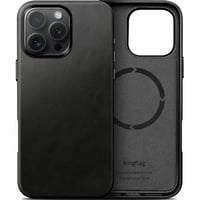 Kožené puzdro kingflag pre iPhone 16 Pro, pravá koža s olejovou úpravou, extra tenké, kompatibilné s MagSafe, čierne 1