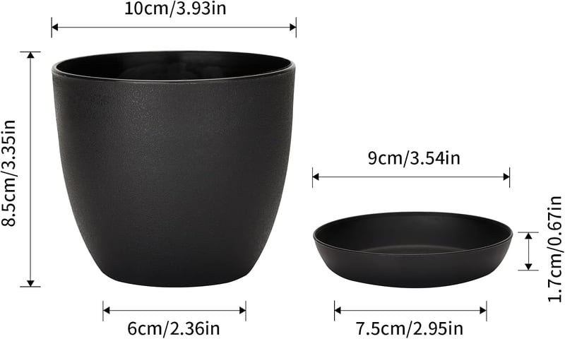 KINGLAKE 10 cm Virágcserép Szett 8 db Fekete Műanyag Tálcával Szukkulentákhoz