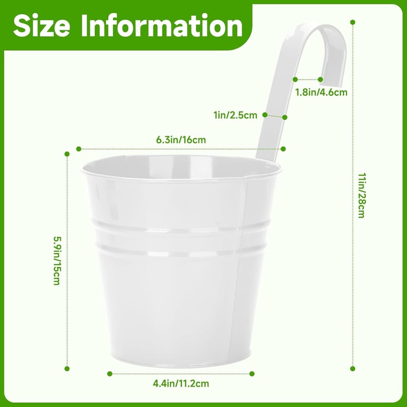 KINGLAKE 10 db fém függőleges virágcserép 16 cm fehér akasztóval