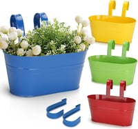 KINGLAKE 27 cm-es fém függőleges virágcserép szett 4 db-os, színes, horoggal és lefolyóval 1