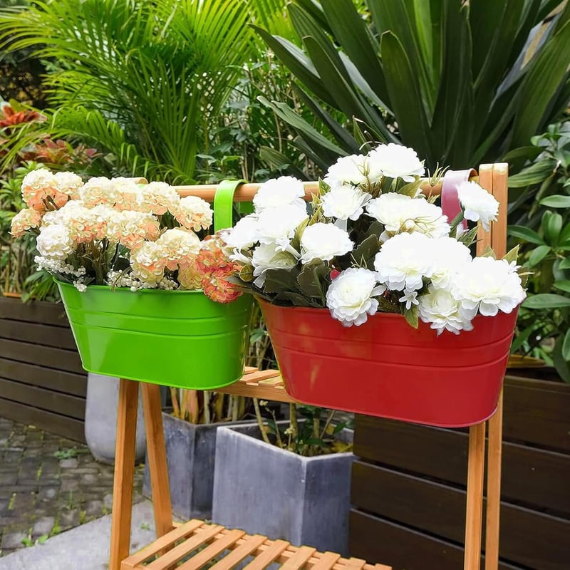 KINGLAKE 27 cm-es fém függőleges virágcserép szett 4 db-os, színes, horoggal és lefolyóval