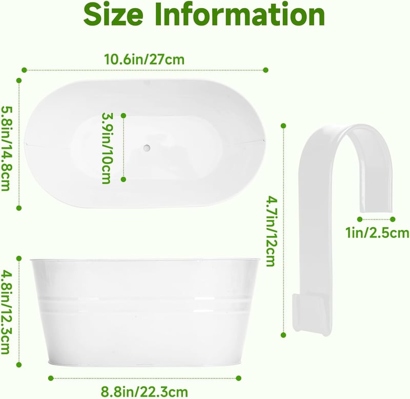 KINGLAKE 27 cm Fehér Fém Függőleges Virágcserép 4 db Levehető Horoggal Erkélyre Kerítésre Ablakra