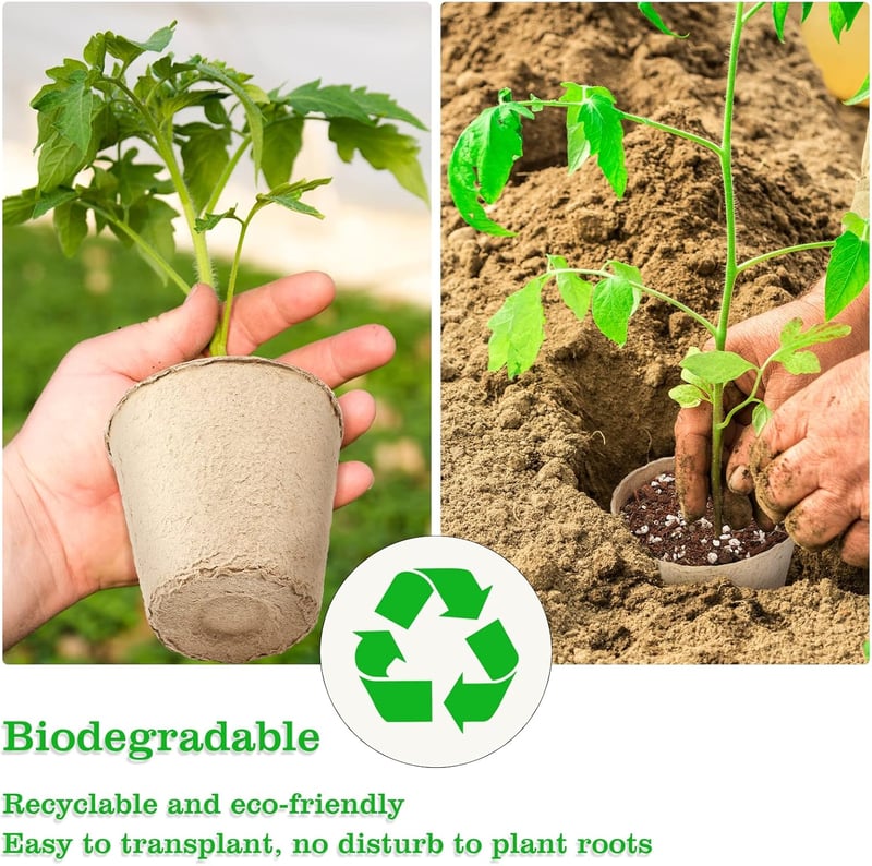 KINGLAKE 50 db 8 cm kerek biodegradálható magvetési cserepe + 50 db fehér növénycímke szett