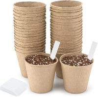 KINGLAKE 50 db 8 cm kerek biodegradálható magvetési cserepe + 50 db fehér növénycímke szett 1