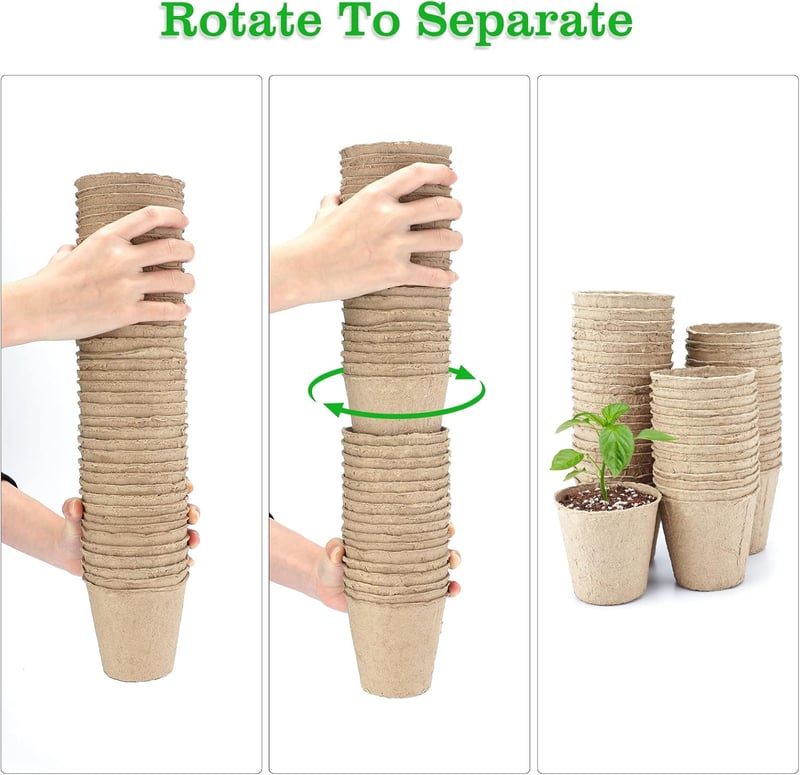 KINGLAKE 50 db 8 cm kerek biodegradálható magvetési cserepe + 50 db fehér növénycímke szett