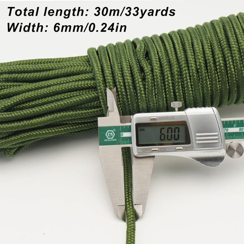 KINGLAKE 6mm zöld nylon kötél 30m erős fonott rögzítő kötél sátorhoz csomagoláshoz