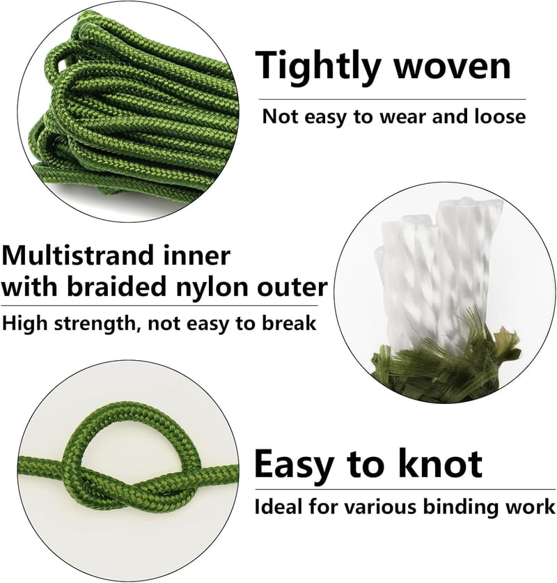 KINGLAKE 6mm zöld nylon kötél 30m erős fonott rögzítő kötél sátorhoz csomagoláshoz