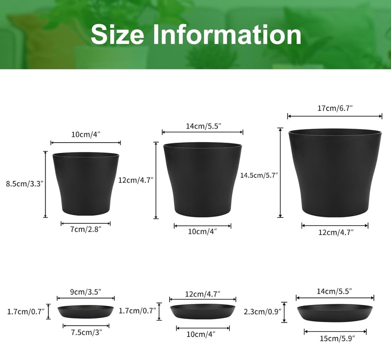 KINGLAKE 8 darabos 14 cm-es virágcserép szett fekete tálcával kaktuszhoz