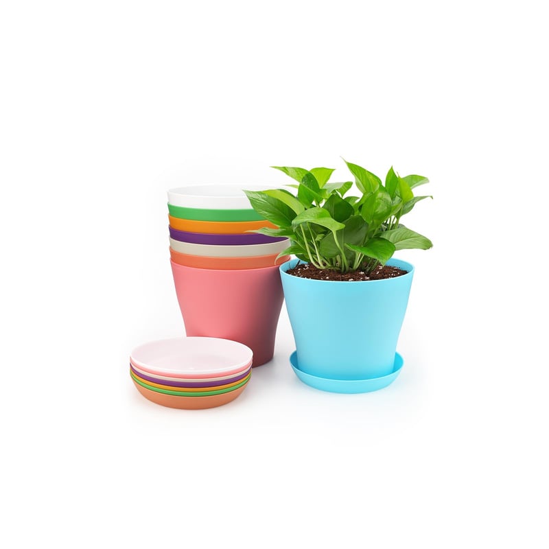 KINGLAKE mini plastový kvetináč s podmisou, 10 cm - viacfarebný - 8 ks