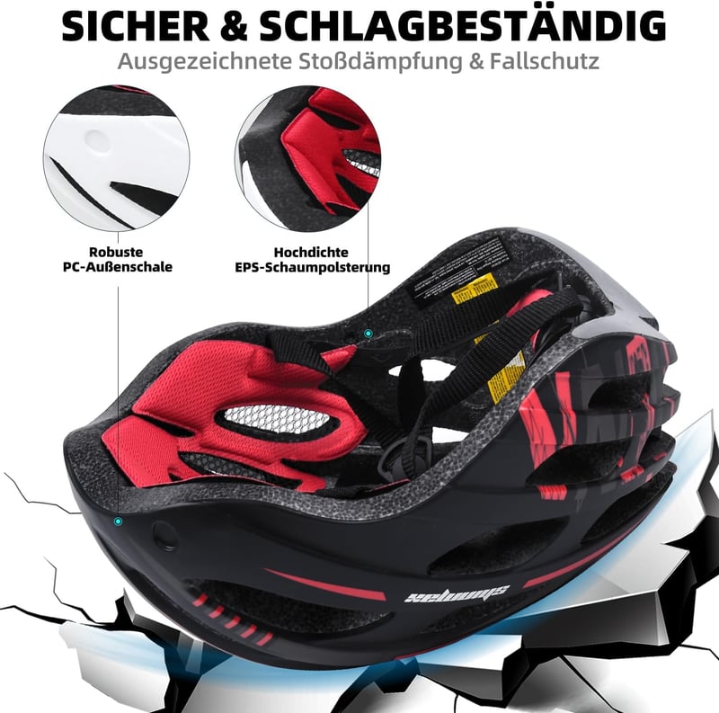 KINGLEAD Kerékpáros Bukósisak Biztonsági Lámpával és Napellenzővel - Unisex, Állítható, Ultrakönnyű, Kék, CE Tanúsított, 54-58cm