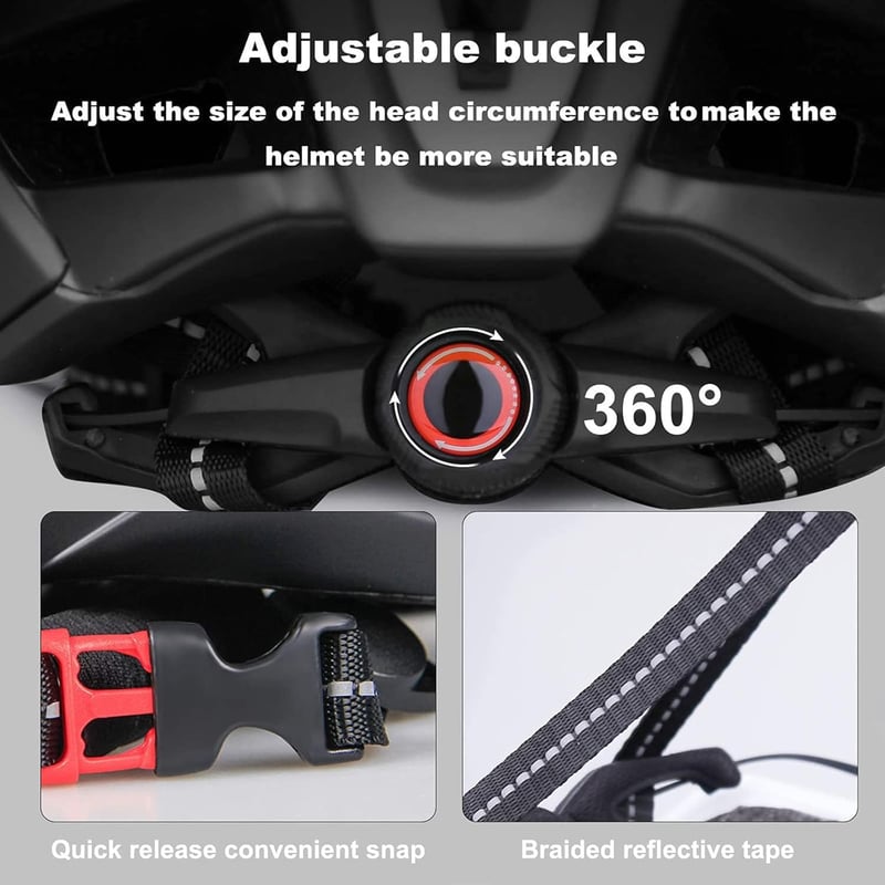 KINGLEAD Kerékpáros Bukósisak Levehető Mágneses Napellenzővel, USB Hátsó Világítással, Állítható Méret 57-62cm, Unisex MTB Sisak - Black