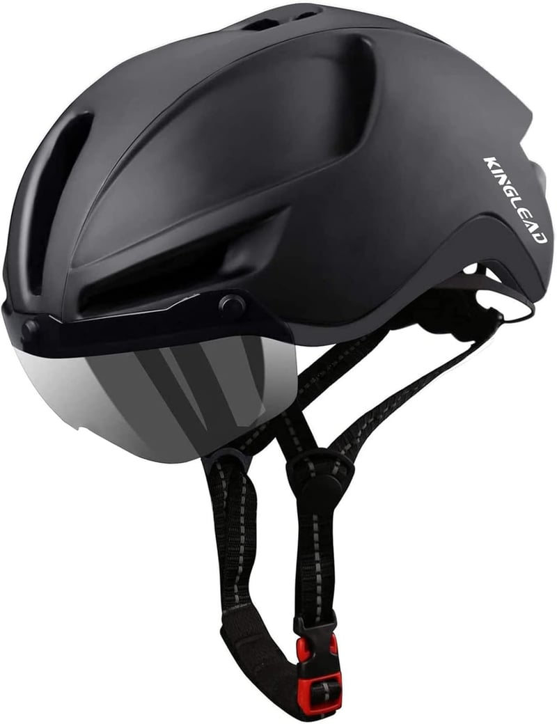 KINGLEAD Kerékpáros Bukósisak Levehető Mágneses Napellenzővel, USB Hátsó Világítással, Állítható Méret 57-62cm, Unisex MTB Sisak - Black